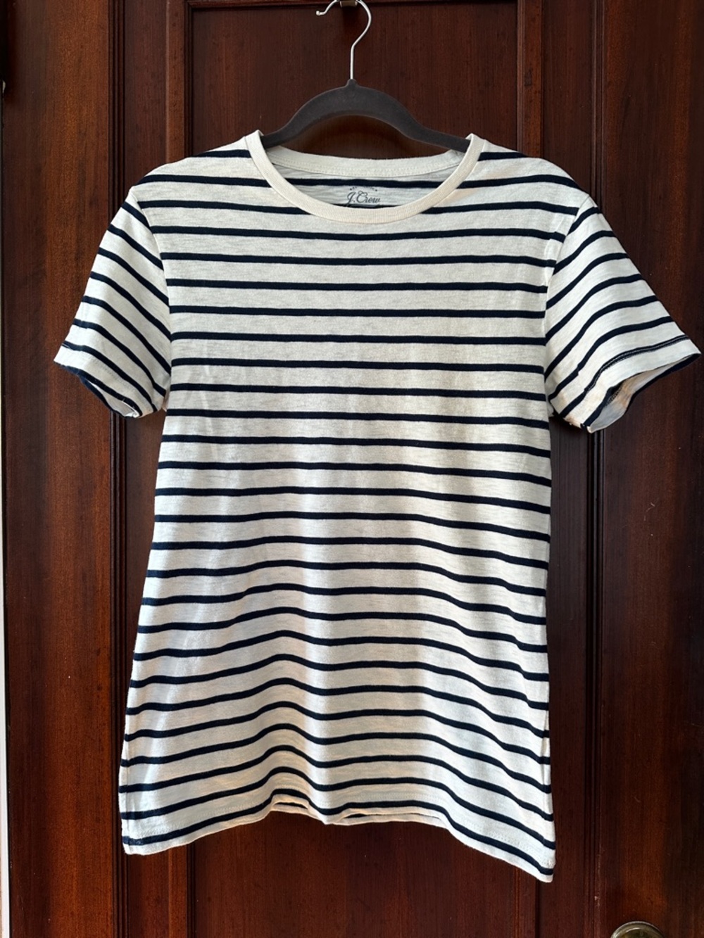 J. Crew Navy and Cream Striped Crewneck Tee